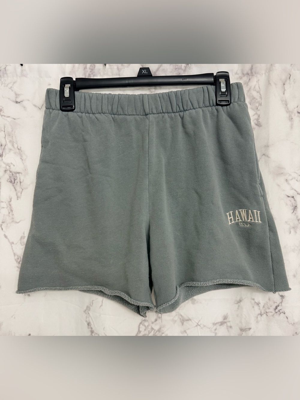 High-Waist Hawaii Embroidered Women's Shorts - Slate Green/Gray